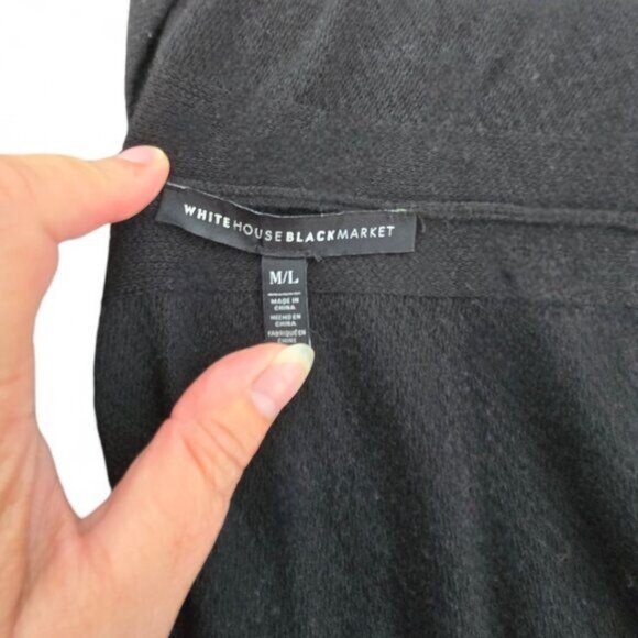 White House Black Market M/L Black & White Ruana Poncho Shawl With Fringe - Picture 3 of 4